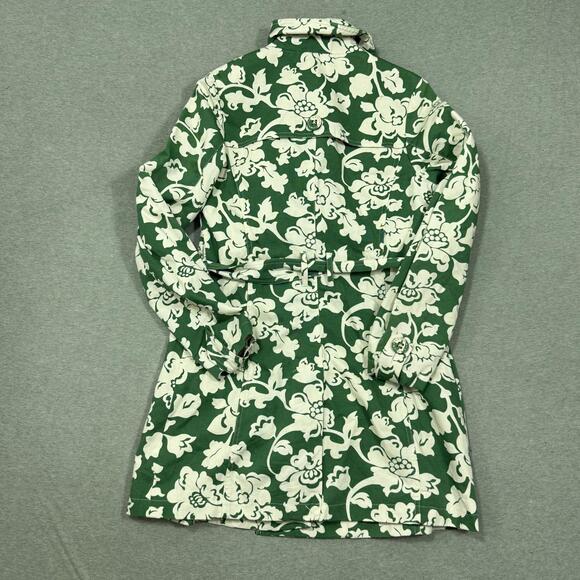 Merona Women's Size Med Belted Lined Trench Raincoat Jacket Green White Floral - Picture 6 of 6